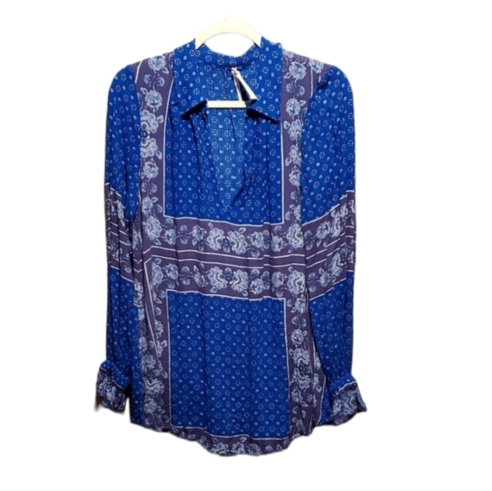 Free People Floral Rayon Long Sleeve‎ Ruffle Smock Tops Blouses Women Small